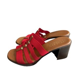 Italian Shoemakers Womens Red & Brown Clover Chunky Heel Sandal Size 10